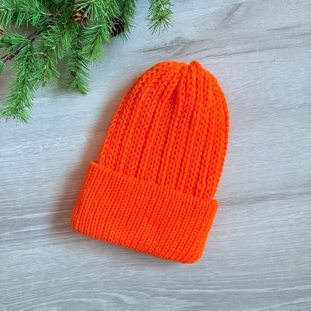 Handmade Orange Coral Knit Winter Beanie Hat